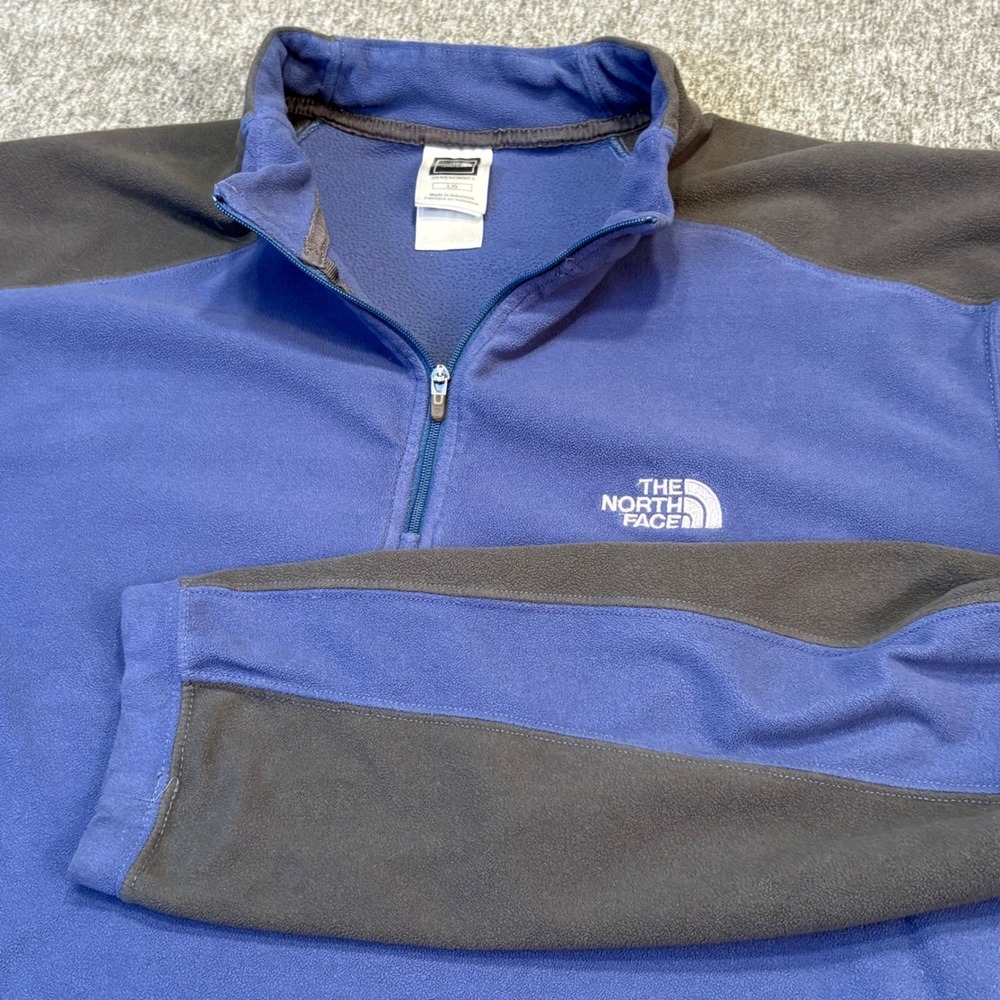 The North Face Mens Pullover Fleece Quarter Zip Gray Blue Large